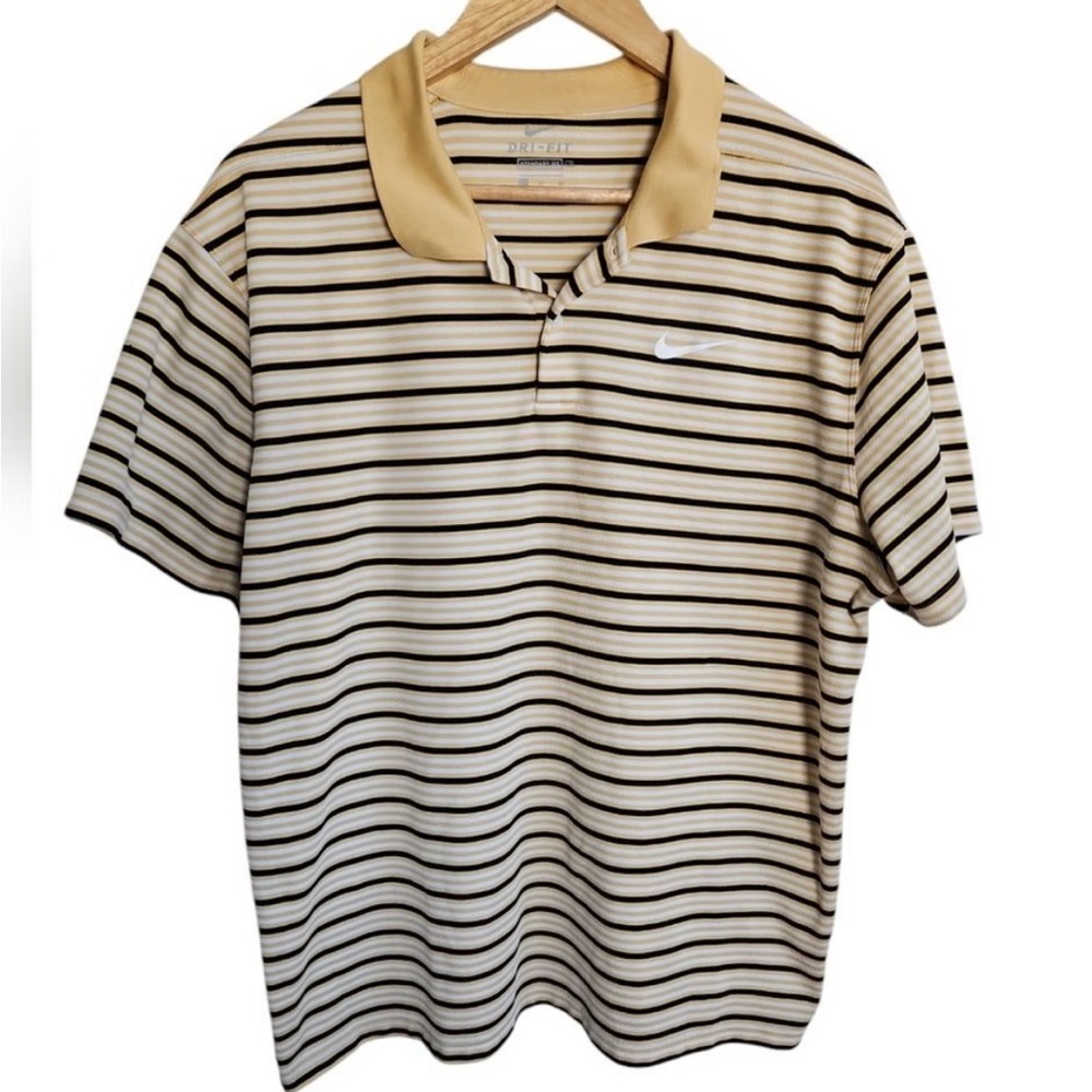 Nike Dri-Fit Men’s Polo Shirt Striped Gold Black White Size XL